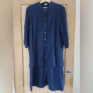 POETRY Overlayer Shirt Midi Dress Size 8 Navy Linen Blend Lagenlook with pockets